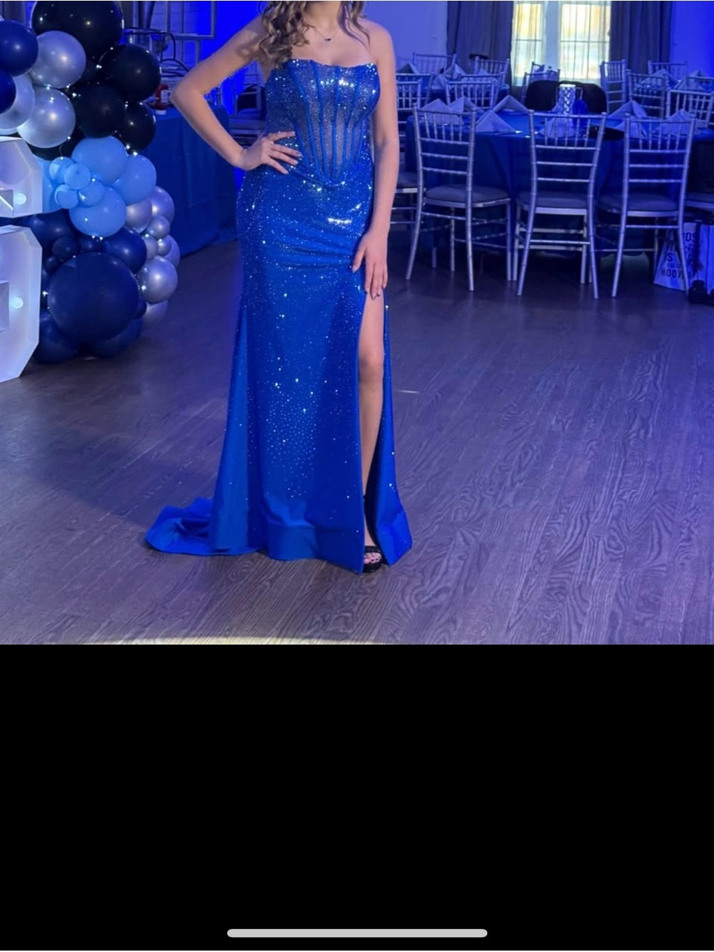 Sherri Hill Strapless Sequin Cobalt Blue Prom Gown